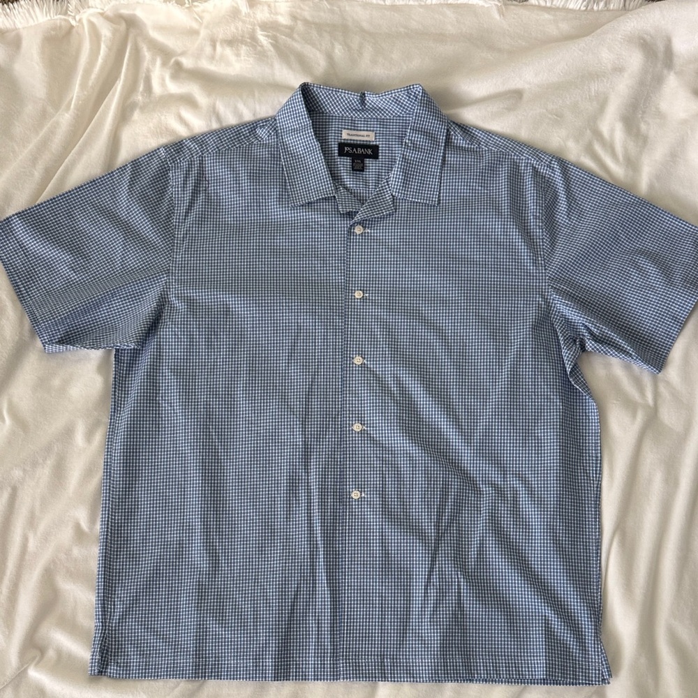 Jos A Banks Light Blue Micro-Check Short Sleeve Button-Down Shirt
